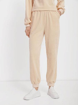 Elastic band pants in velour color: Cream