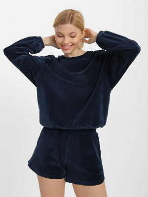 Sweatshirt in velour color: Dark blue