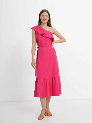 Dress with an open shoulder color: Bright pink