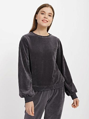 Velor sweatshirt with voluminous sleeves color: Grey