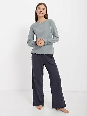 Pajamas, jacket with trousers color: Sage / Steel blue