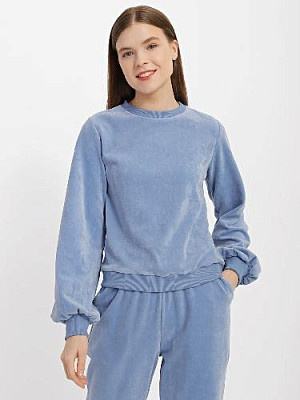 Velor sweatshirt with voluminous sleeves color: Blue
