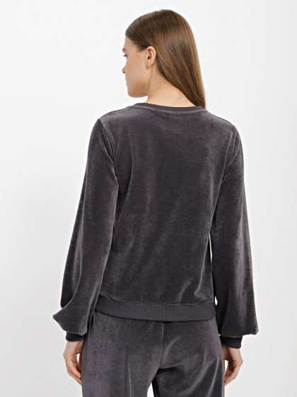 Velor sweatshirt with voluminous sleeves