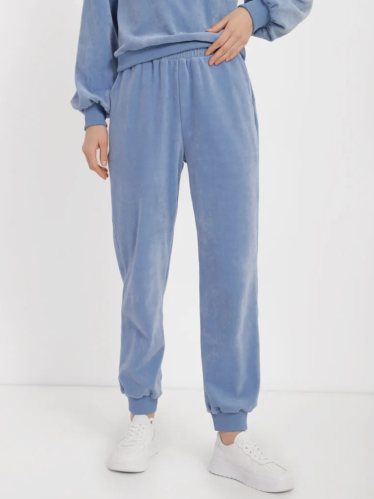 Elastic band pants in velour