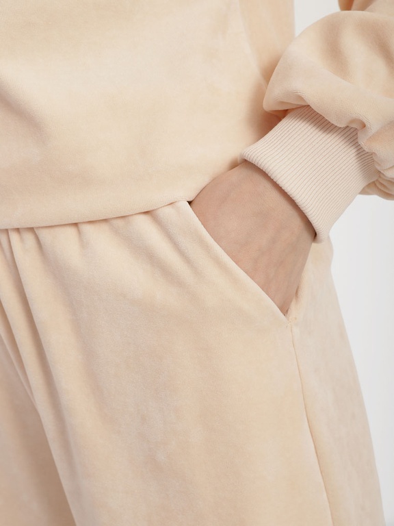 Elastic band pants in velour