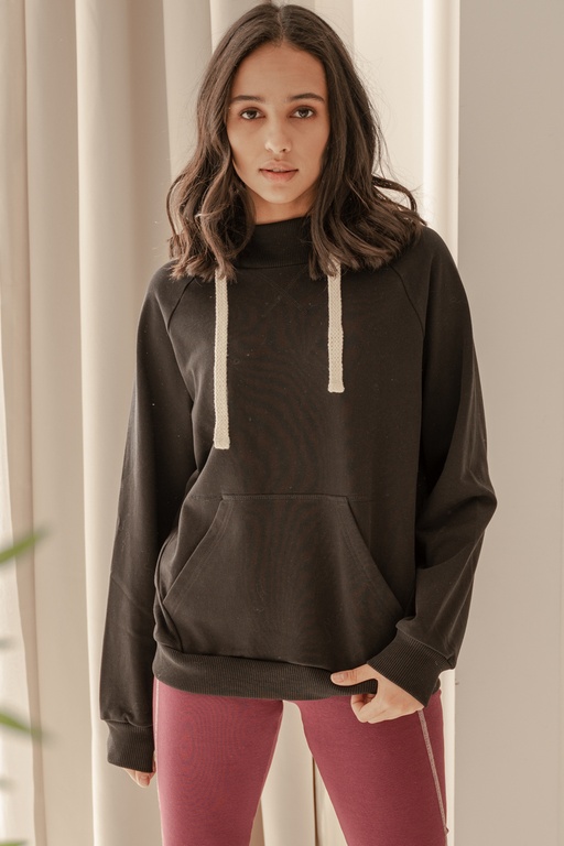 Lace Up Neck Tie Hoodie