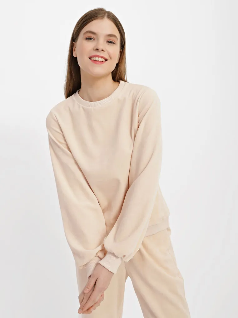 Velor sweatshirt with voluminous sleeves