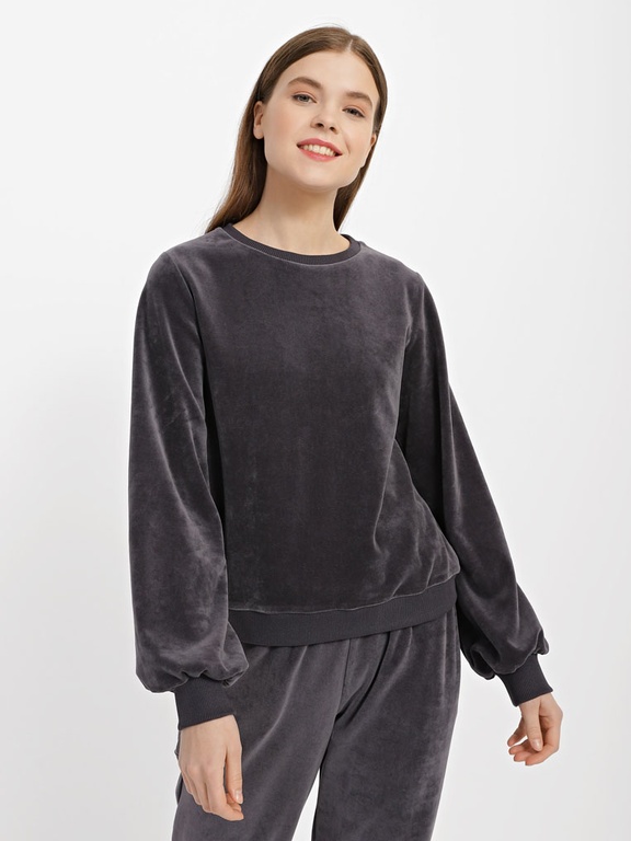 Velor sweatshirt with voluminous sleeves