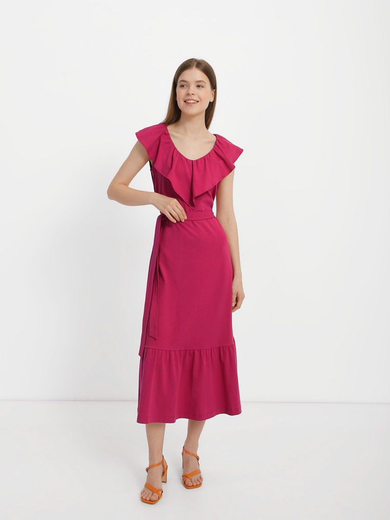 Сукня з баскою, арт: 2050-139, колір: Малина